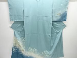 未使用品　仕立て上がり　箔置き螺鈿橋に草花模様刺繍訪問着